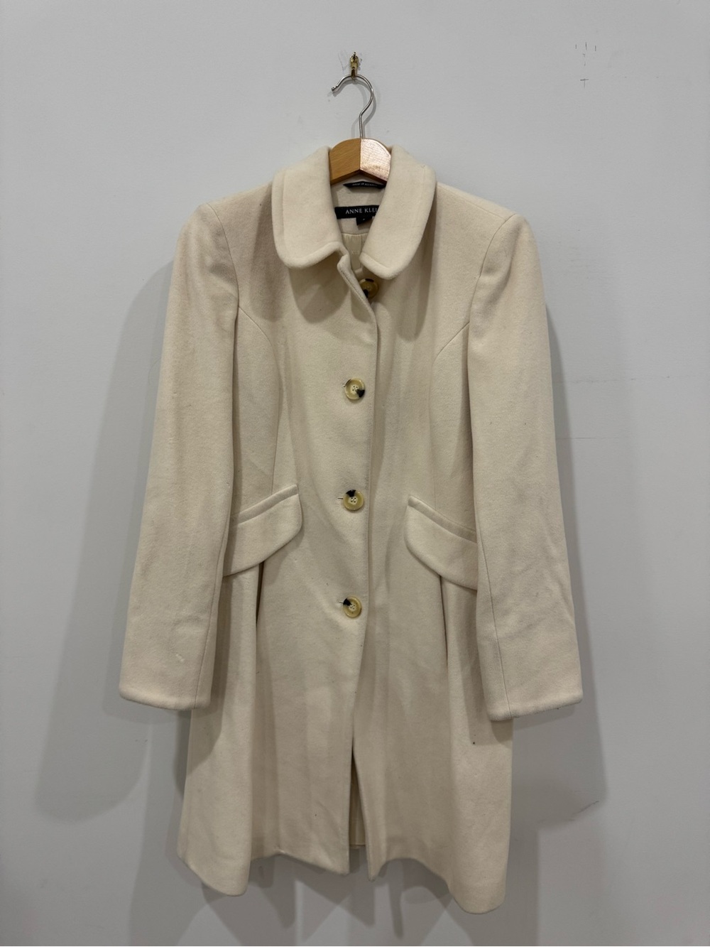 Anne Klein Cream Single-Breasted Wool-Blend Pea Coat
